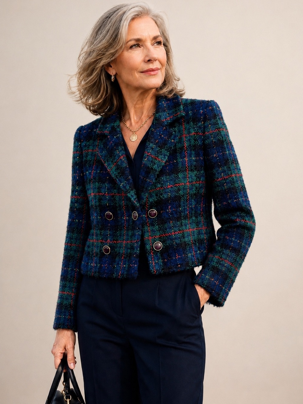 Vintage 80s Plaid Wool Cropped Blazer ILGWU USA Preppy Academia 10